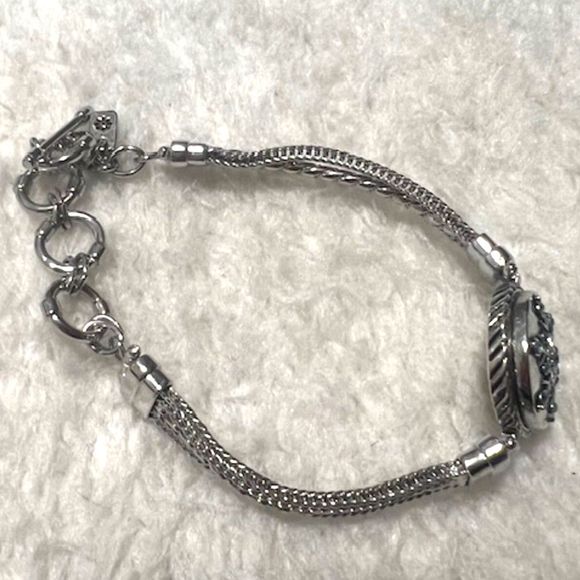 Ginger Snaps Silver Tone Multi Chain Bracelet Blue Rhinestone Snowflake Snap - Picture 7 of 8